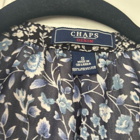 Chaps Navy and White Two Floral Blouse Size Small - Picture 2 of 4